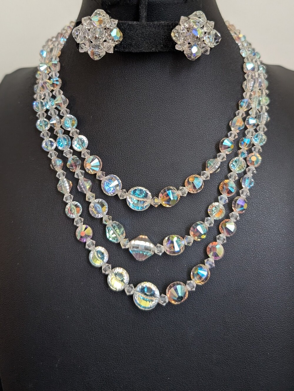 #38. Vintage AB Glass Necklace & Earrings